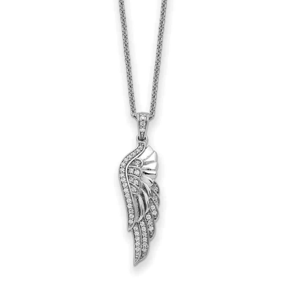 Sterling Silver Rhodium-plated CZ Heaven Sent Wing 22in Necklace