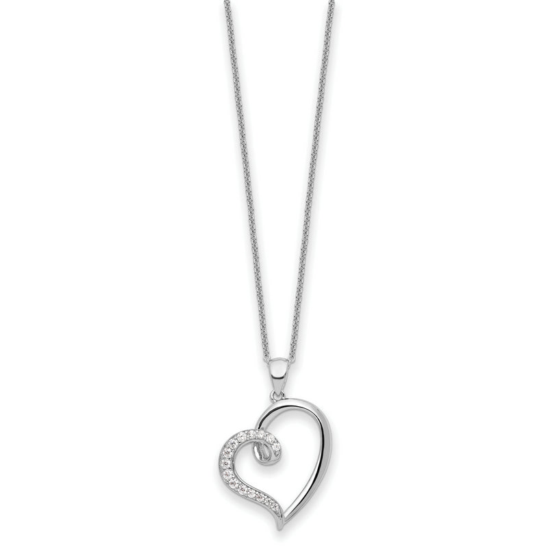 Sterling Silver Rhodium-plated CZ Friendship Heart 18in Necklace