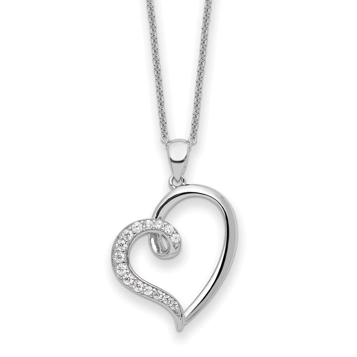 Sterling Silver Rhodium-plated CZ Friendship Heart 18in Necklace