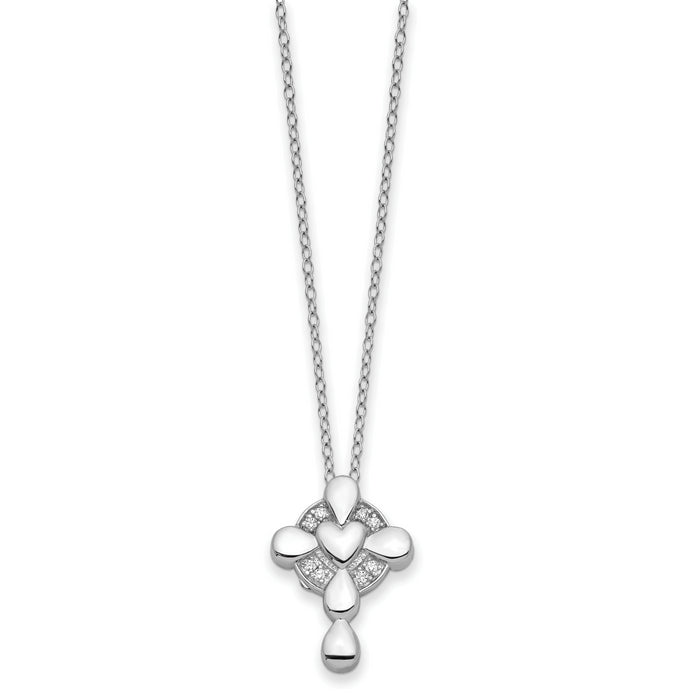 Sterling Silver Rhodium-plated CZ Memory Cross Locket 18in Necklace