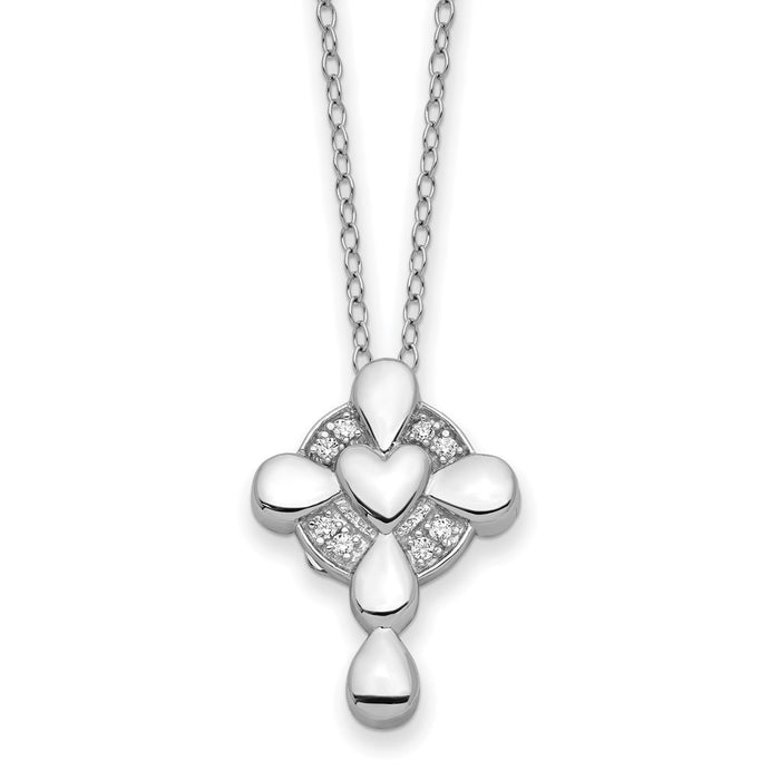 Sterling Silver Rhodium-plated CZ Memory Cross Locket 18in Necklace