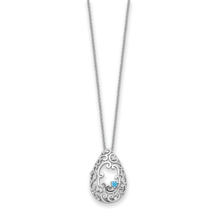 Sterling Silver RH-plated Blue/Clear CZ Memory of My Father 18in Necklace