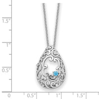 Sterling Silver RH-plated Blue/Clear CZ Memory of My Father 18in Necklace