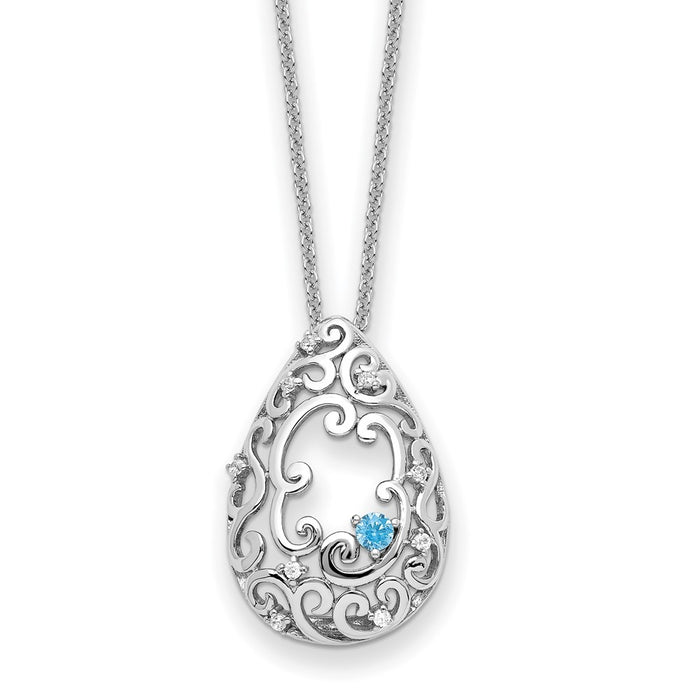 Sterling Silver RH-plated Blue/Clear CZ Memory of My Father 18in Necklace