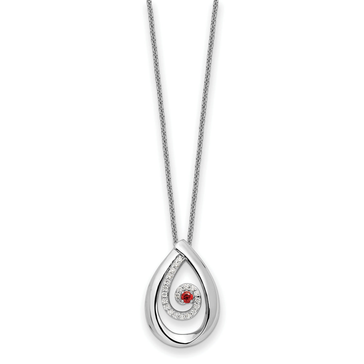 Sterling Silver RH-plated Red/Clear CZ Memory of my Mother 18in Necklace