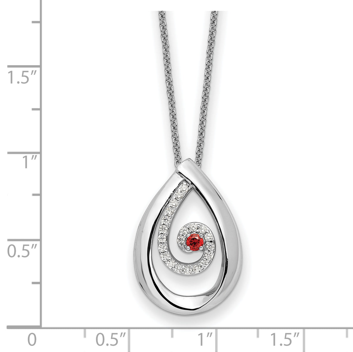 Sterling Silver RH-plated Red/Clear CZ Memory of my Mother 18in Necklace