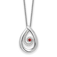 Sterling Silver RH-plated Red/Clear CZ Memory of my Mother 18in Necklace