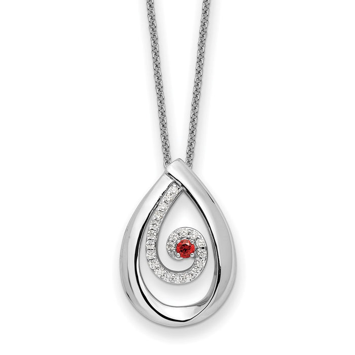 Sterling Silver RH-plated Red/Clear CZ Memory of my Mother 18in Necklace