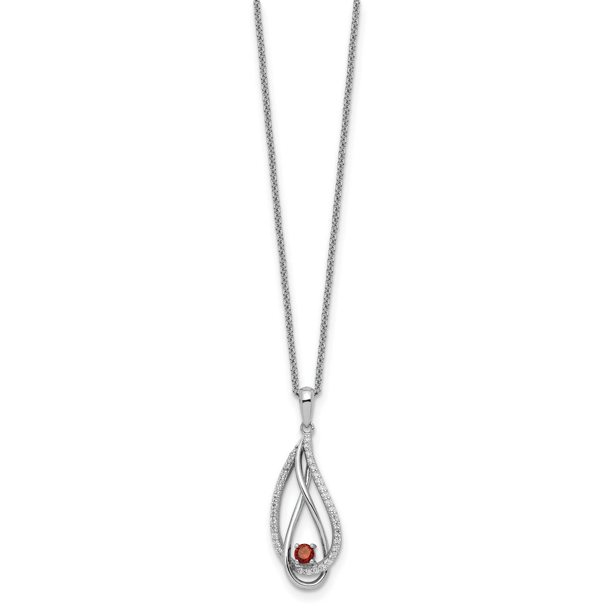 Sterling Silver RH-plated Jan CZ Always in Heart Birthstone 18in Necklace