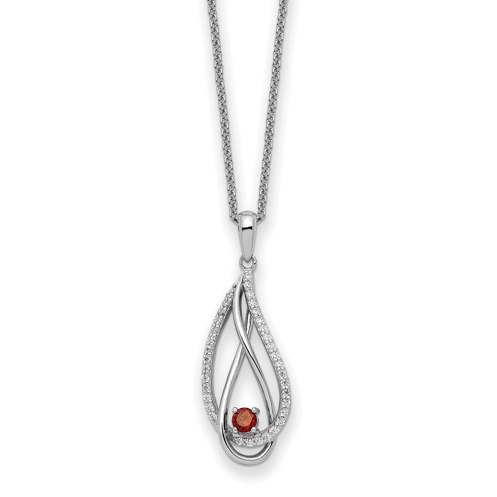 Sterling Silver RH-plated Jan CZ Always in Heart Birthstone 18in Necklace