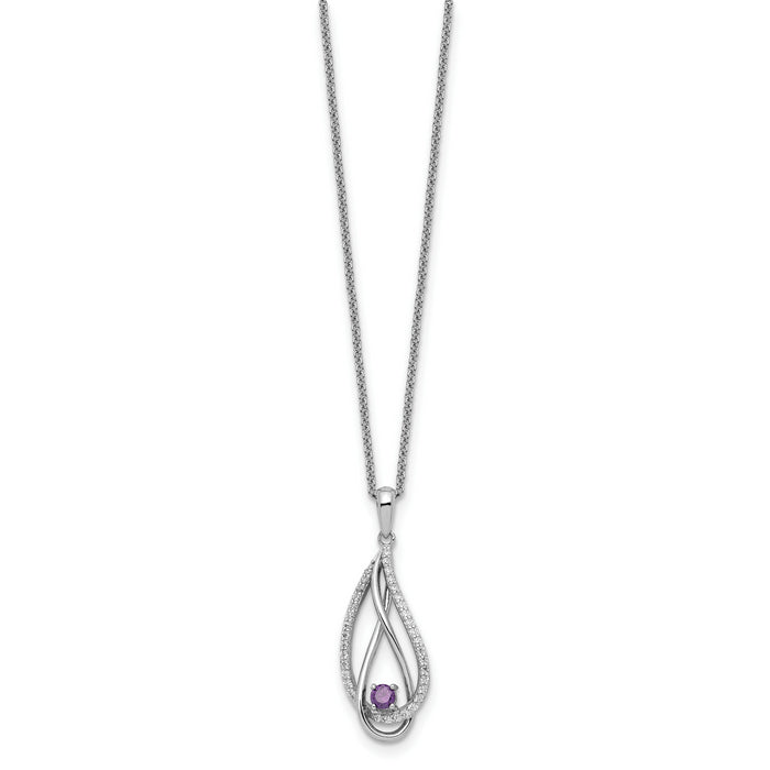 Sterling Silver RH-plated Feb CZ Always in Heart Birthstone 18in Necklace