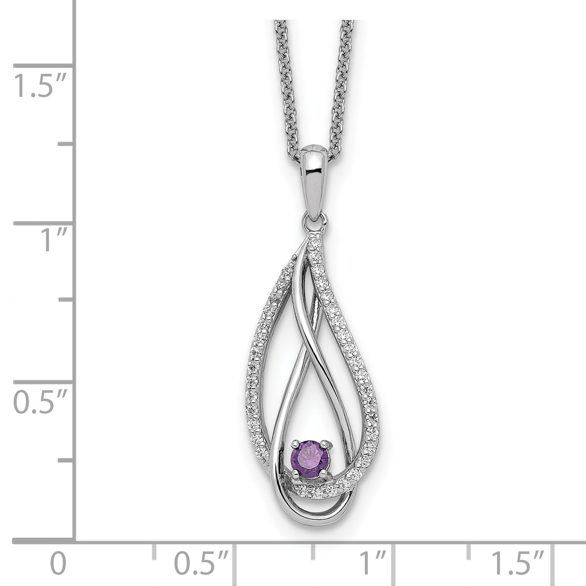 Sterling Silver RH-plated Feb CZ Always in Heart Birthstone 18in Necklace