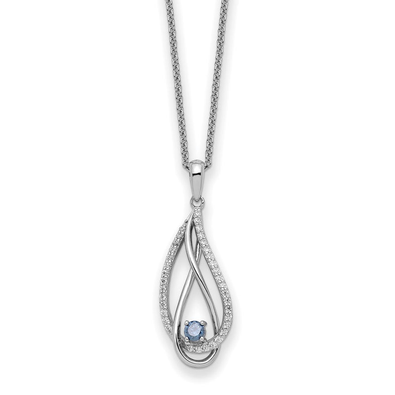 Sterling Silver RH-plated Mar CZ Always in Heart Birthstone 18in Necklace