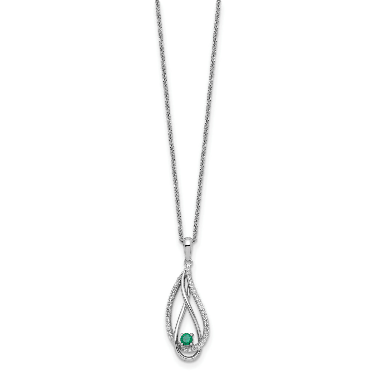 Sterling Silver RH-plated May CZ Always in Heart Birthstone 18in Necklace