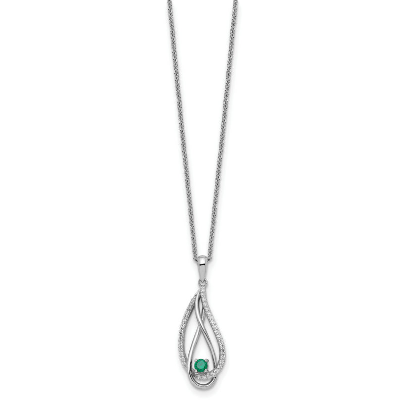 Sterling Silver RH-plated May CZ Always in Heart Birthstone 18in Necklace