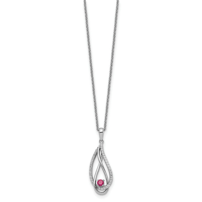 Sterling Silver RH-plated Jul CZ Always in Heart Birthstone 18in Necklace