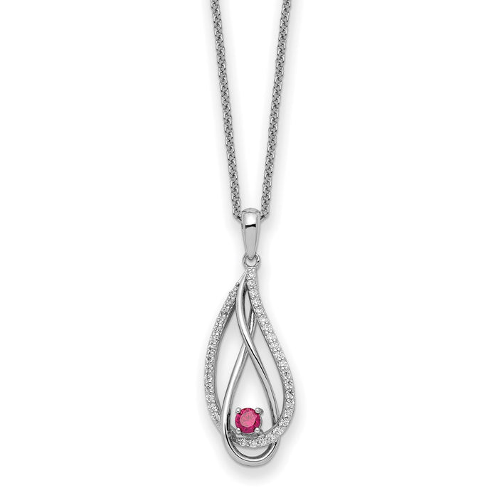 Sterling Silver RH-plated Jul CZ Always in Heart Birthstone 18in Necklace