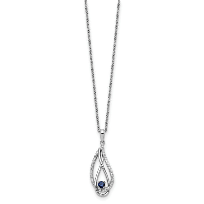 Sterling Silver RH-plated Sep CZ Always in Heart Birthstone 18in Necklace