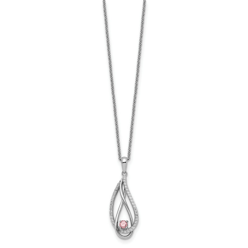 Sterling Silver RH-plated Oct CZ Always in Heart Birthstone 18in Necklace