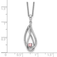 Sterling Silver RH-plated Oct CZ Always in Heart Birthstone 18in Necklace