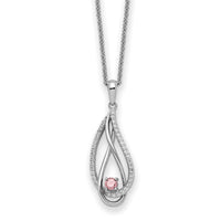 Sterling Silver RH-plated Oct CZ Always in Heart Birthstone 18in Necklace