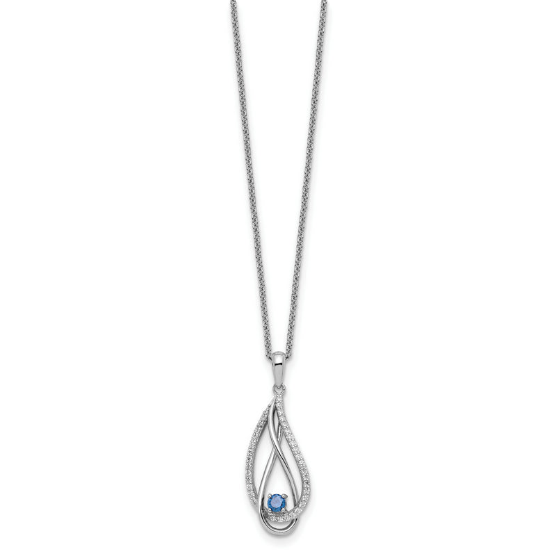 Sterling Silver RH-plated Dec CZ Always in Heart Birthstone 18in Necklace