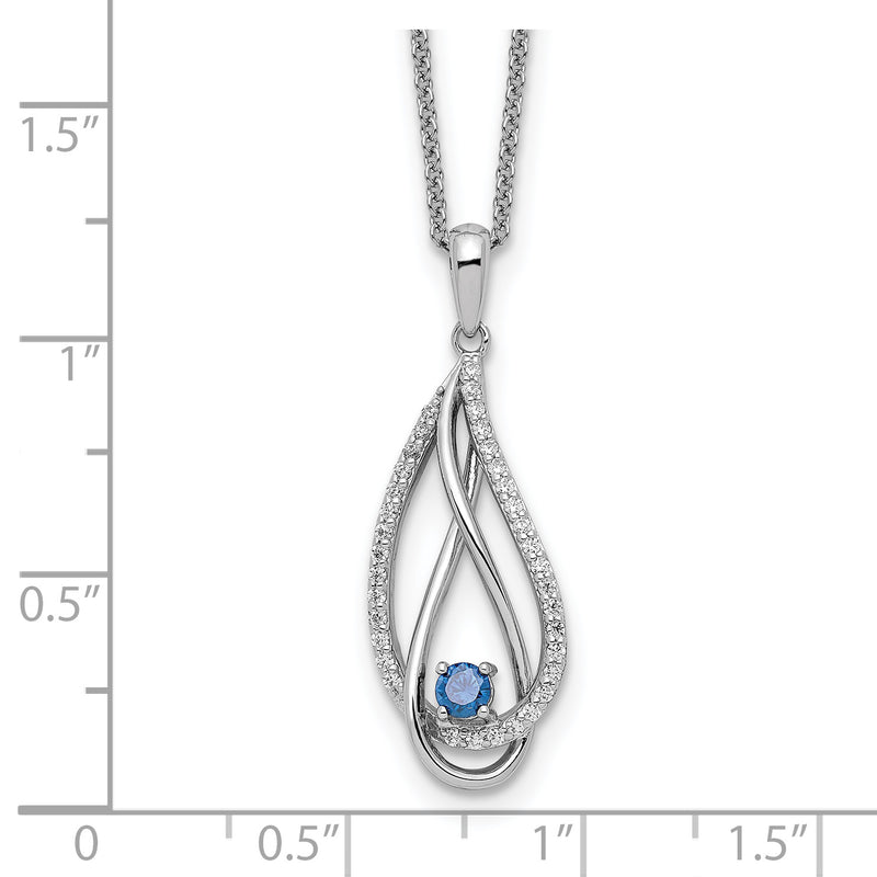 Sterling Silver RH-plated Dec CZ Always in Heart Birthstone 18in Necklace