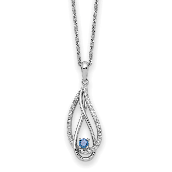 Sterling Silver RH-plated Dec CZ Always in Heart Birthstone 18in Necklace