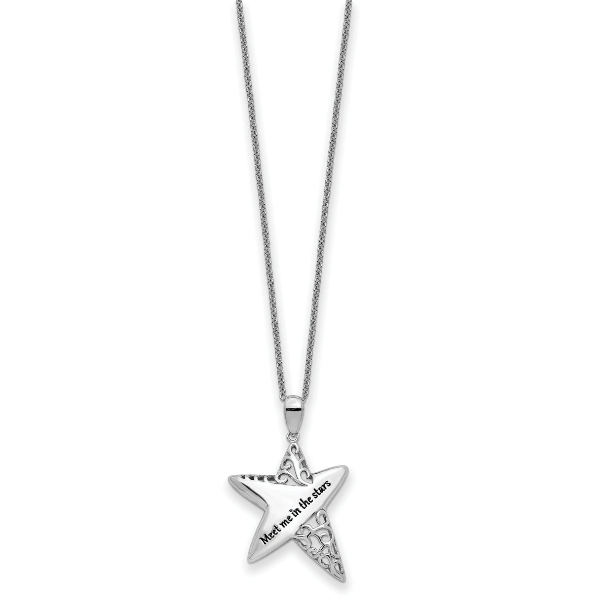 Sterling Silver Rhodium-plated Antiqued Meet Me in the Stars 18in Necklace