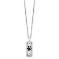 Sterling Silver Rhodium Antiqued Paws Cylinder Ash Holder 18in Necklace