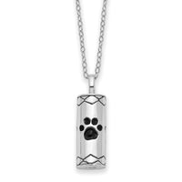 Sterling Silver Rhodium Antiqued Paws Cylinder Ash Holder 18in Necklace