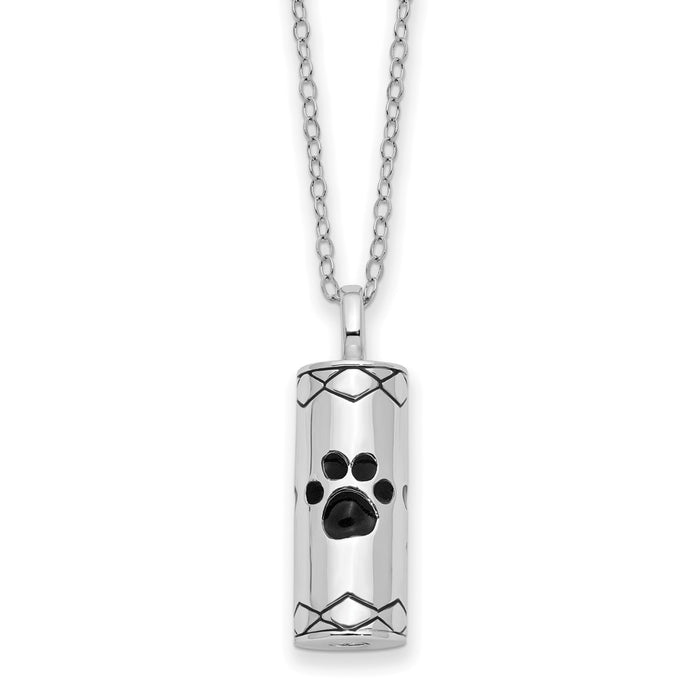 Sterling Silver Rhodium Antiqued Paws Cylinder Ash Holder 18in Necklace