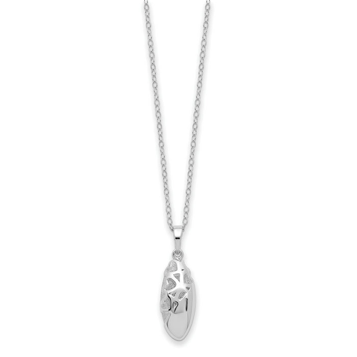 Sterling Silver Rhodium-plated Scrolled Hearts Ash Holder 18in Necklace