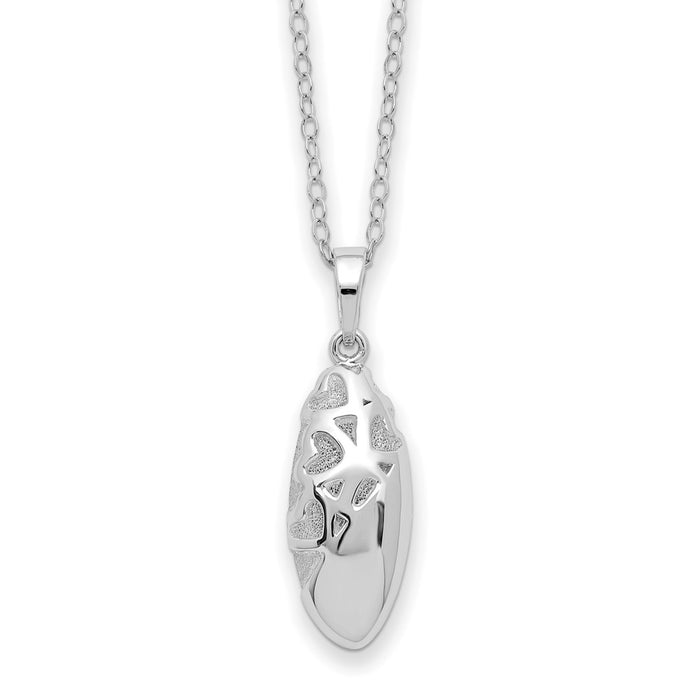 Sterling Silver Rhodium-plated Scrolled Hearts Ash Holder 18in Necklace