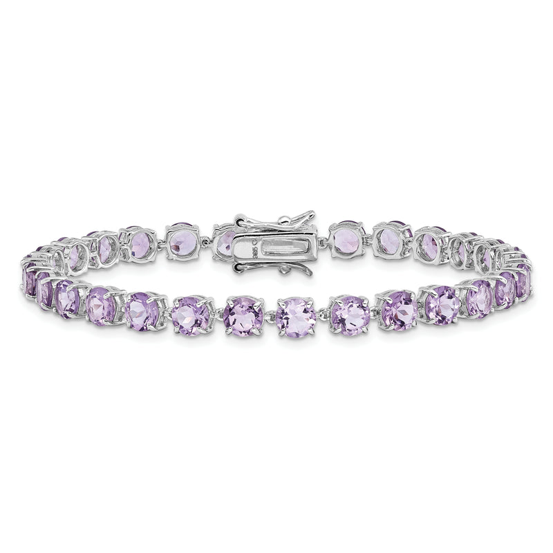 Sterling Silver Rhodium-plated Polished 5mm Amethyst Stone Bracelet