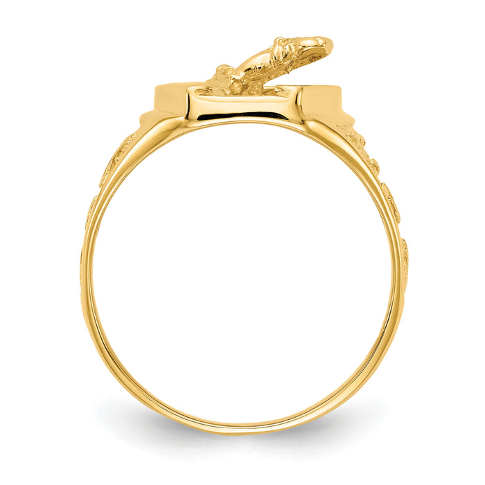 14k Polished Horseshoe with Horse in Center Ring-R1