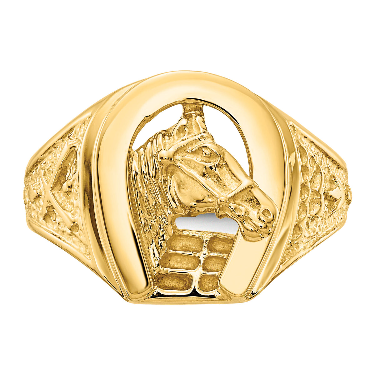 14k Polished Horseshoe with Horse in Center Ring-R1