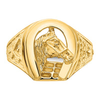 14k Polished Horseshoe with Horse in Center Ring-R1