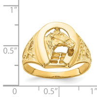 14k Polished Horseshoe with Horse in Center Ring-R1