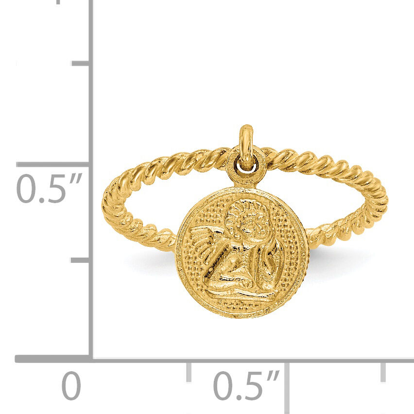 14k Polished Angel Dangle Charm Child's Ring-R121