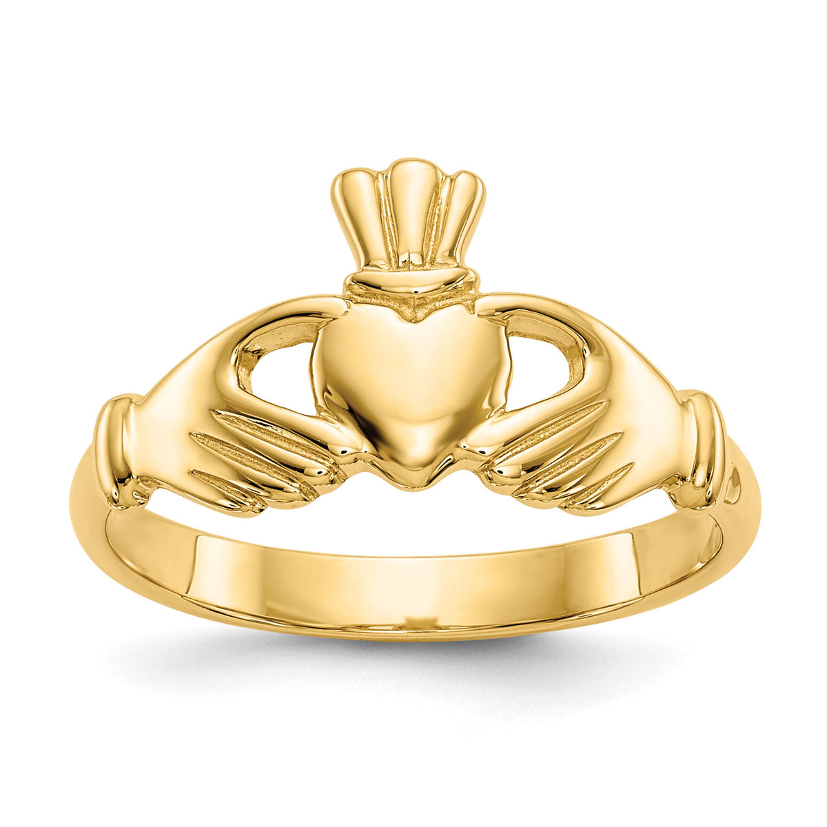 14k Polished Claddagh Ring-R123