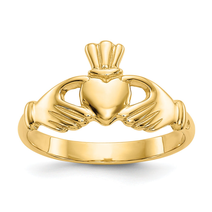 14k Polished Claddagh Ring-R123