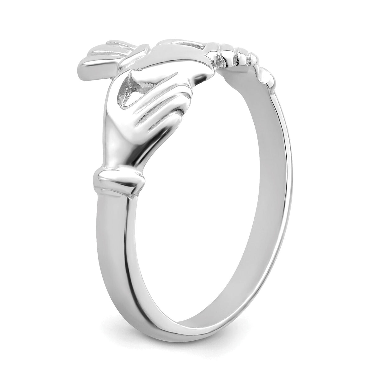 14K White Gold Polished Claddagh Ring-R123W