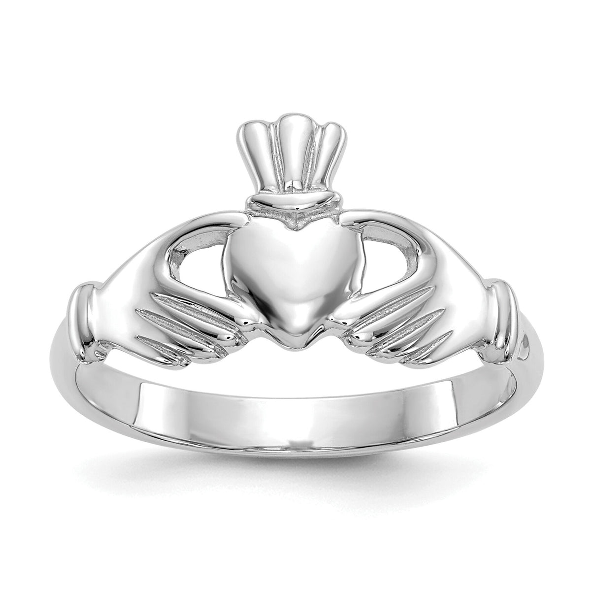 14K White Gold Polished Claddagh Ring-R123W