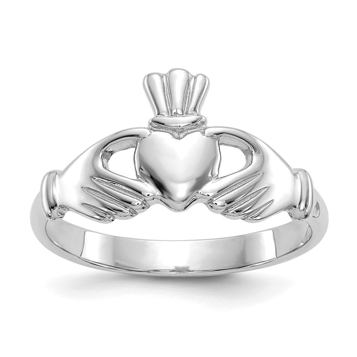 14K White Gold Polished Claddagh Ring-R123W
