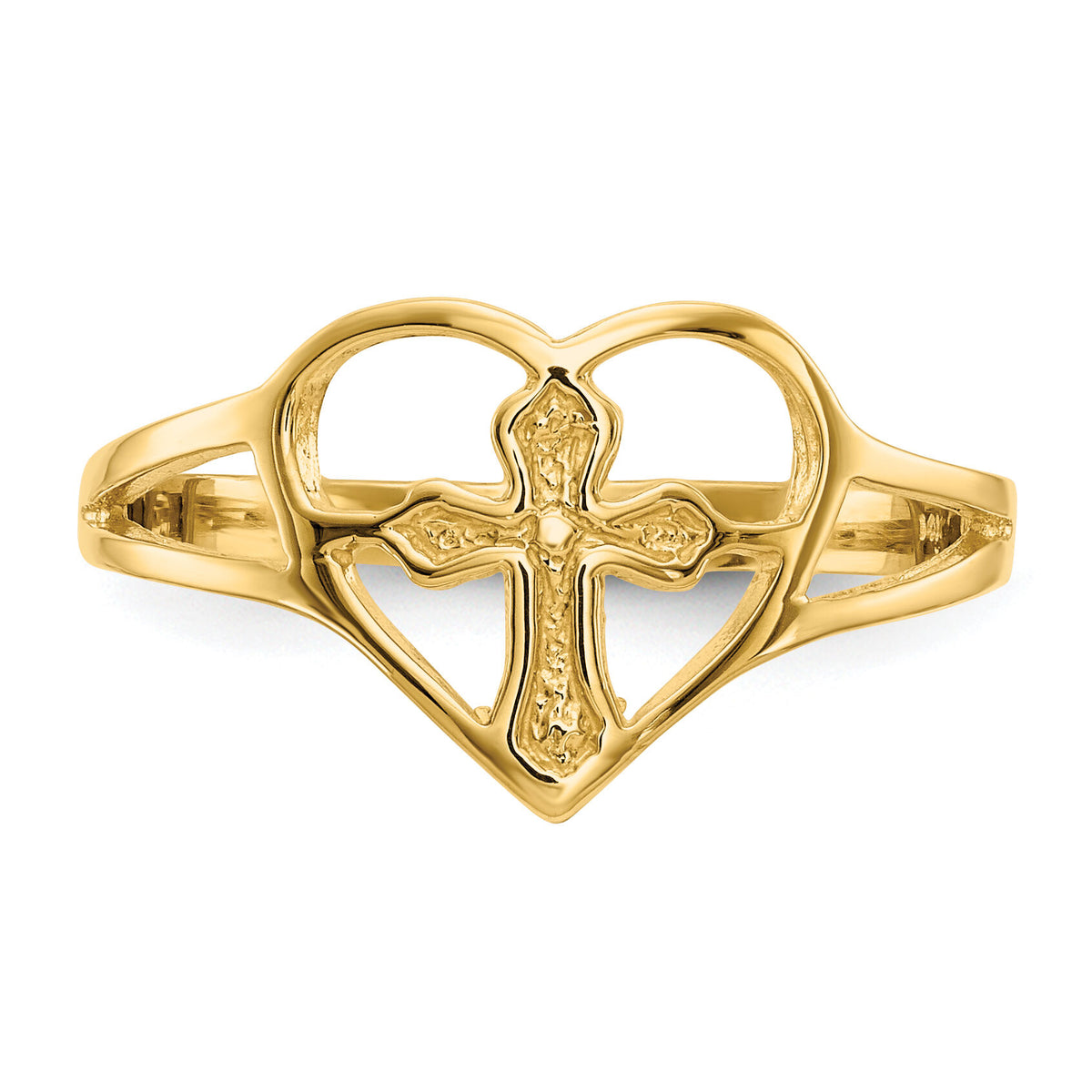14k Cross in Heart Ring-R132