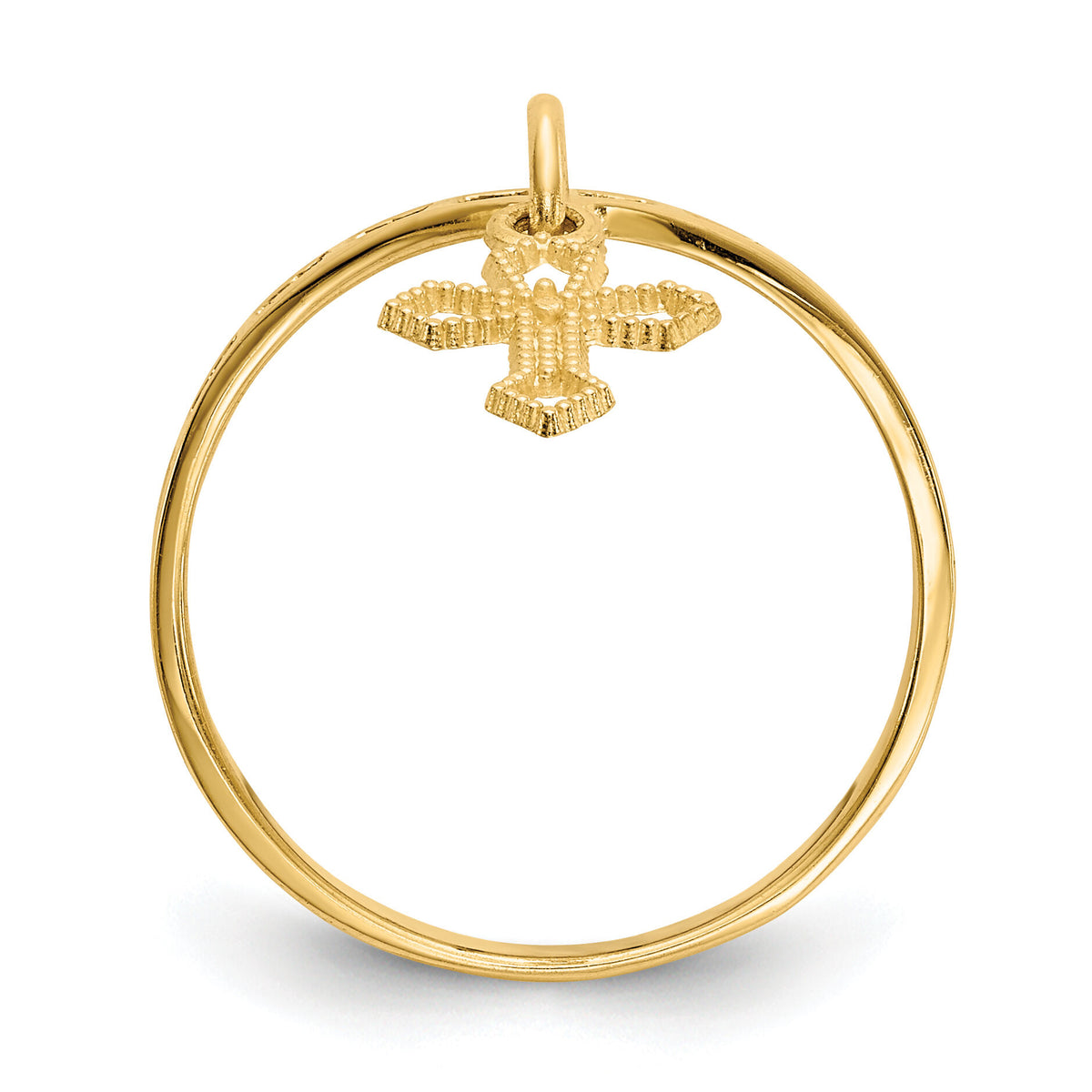 14k Polished Cross Dangle Charm Ring-R133