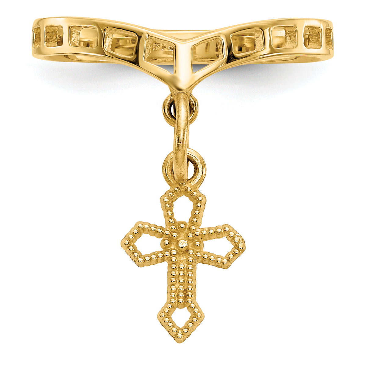 14k Polished Cross Dangle Charm Ring-R133