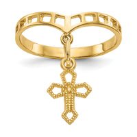 14k Polished Cross Dangle Charm Ring-R133