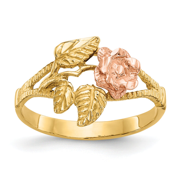 14k Two-tone Diamond-Cut Rose Ring-R144